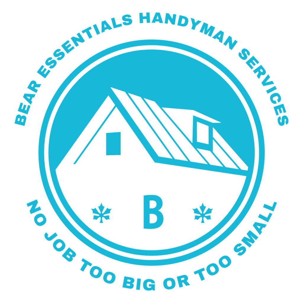 Bear Essentials Handyman Services logo featuring a house silhouette, text "Bear Essentials Handyman Services" and "No Job Too Big or Too Small."