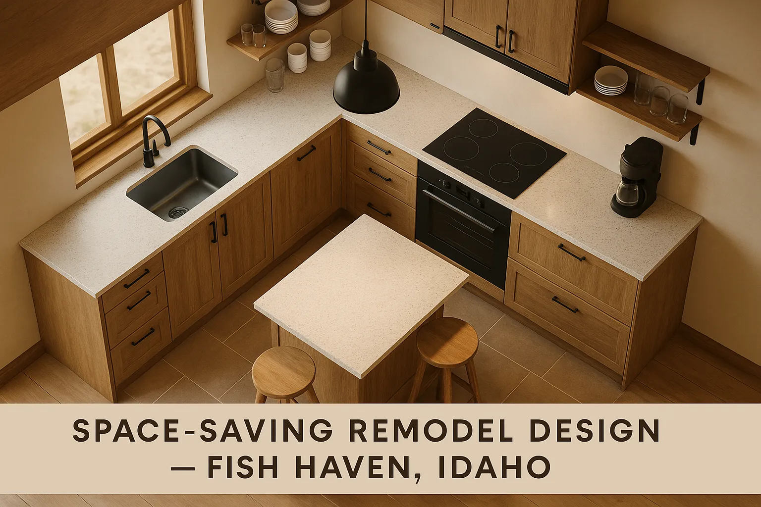 Space-saving kitchen remodel design featuring custom cabinetry and functional layout in Fish Haven, Idaho.