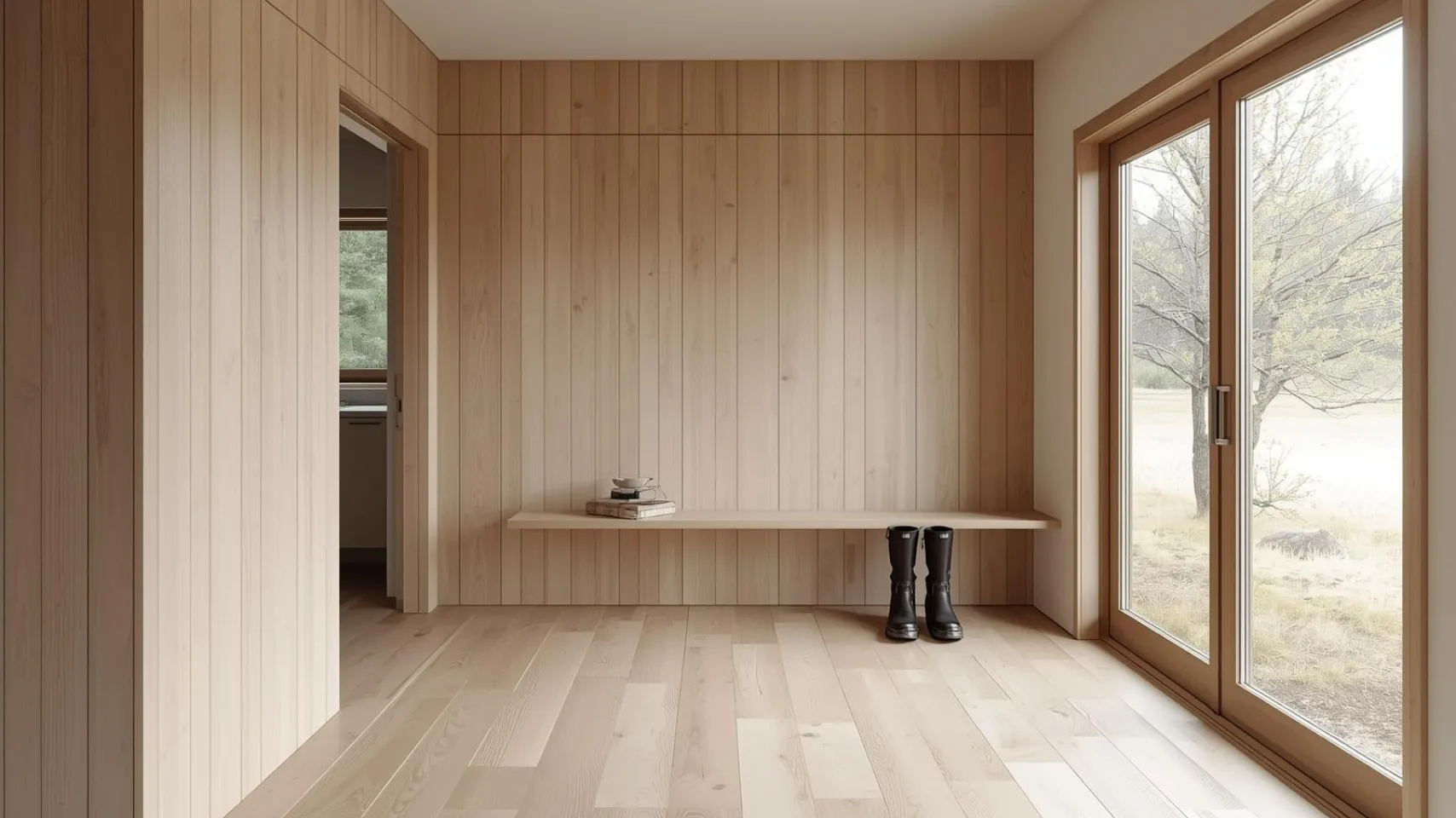 modern cabin entryway bear lake idaho showing flooring exposed to wet boots and high traffic conditions