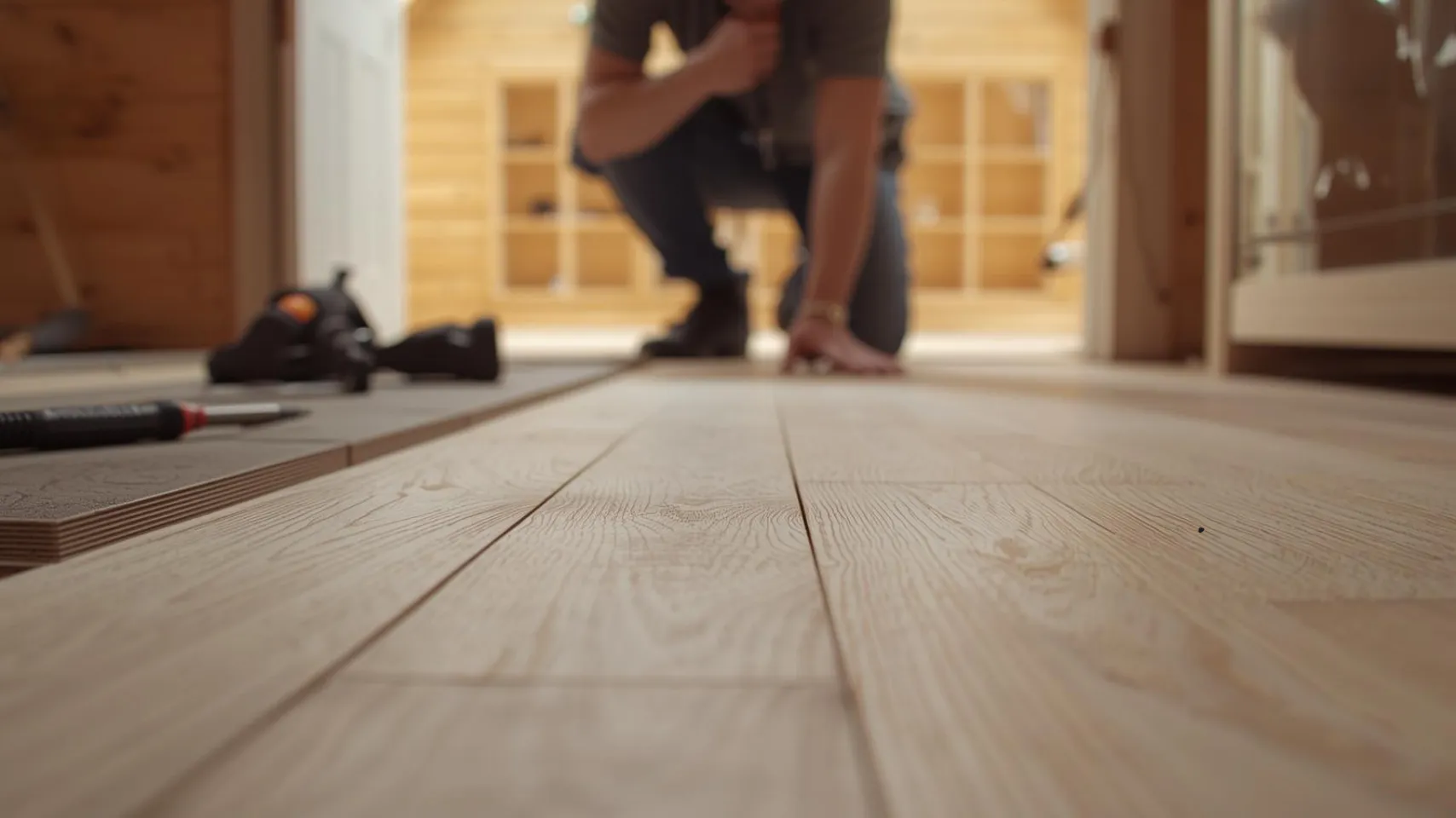 flooring installation bear lake idaho handyman installing vinyl plank flooring in modern cabin interior