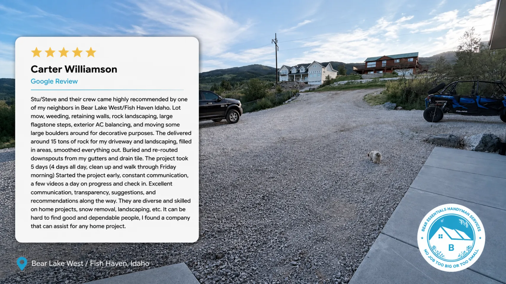 Cabin owner comparing reviews, scope, credentials and communication before choosing a handyman in Bear Lake Idaho