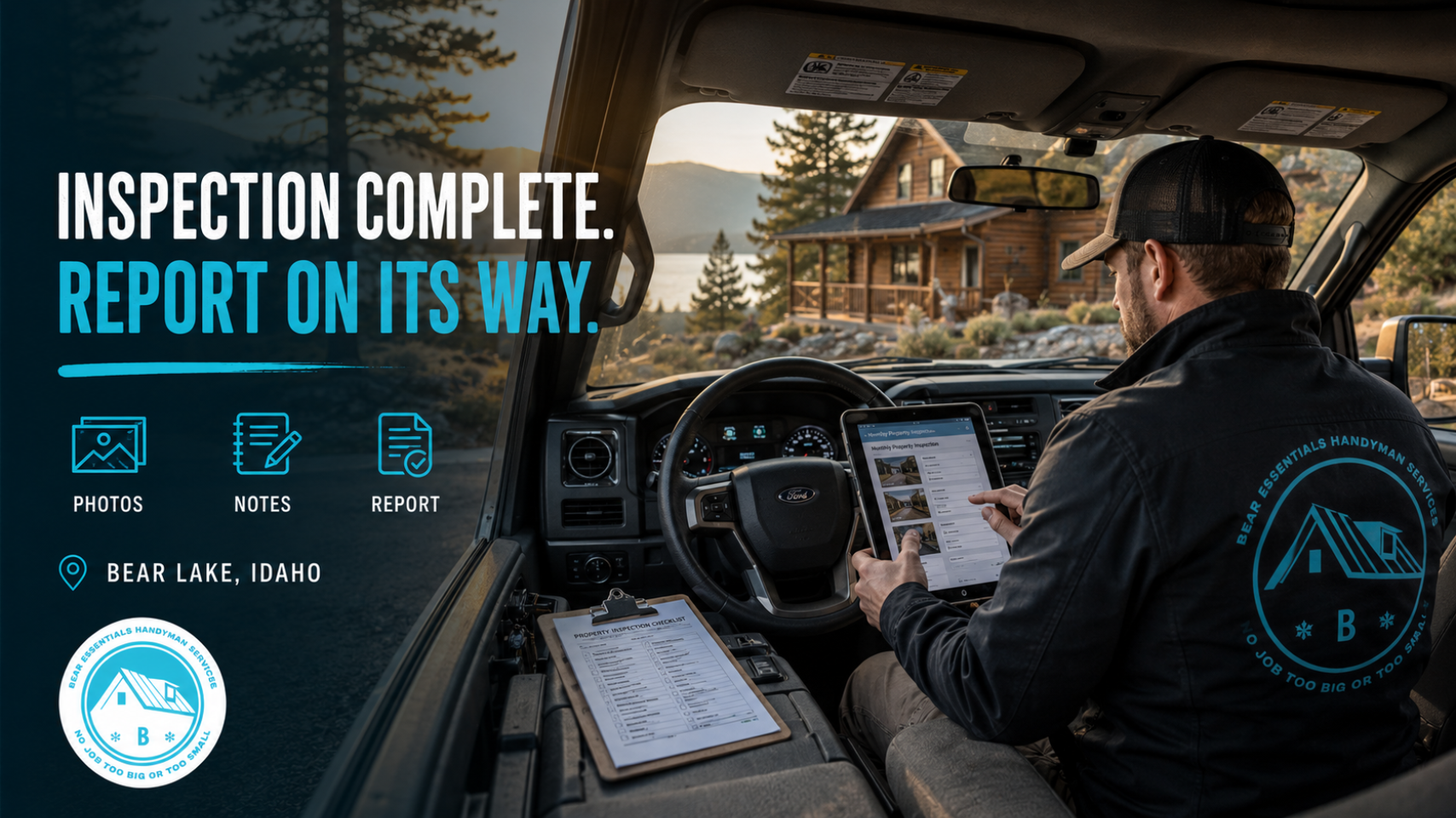 Bear Lake Services technician preparing for a monthly cabin maintenance and property inspection in Bear Lake Idaho